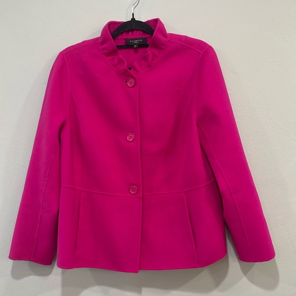 Talbots pink ruffle collar button blazer light wool jacket size 12 petite - Picture 2 of 16